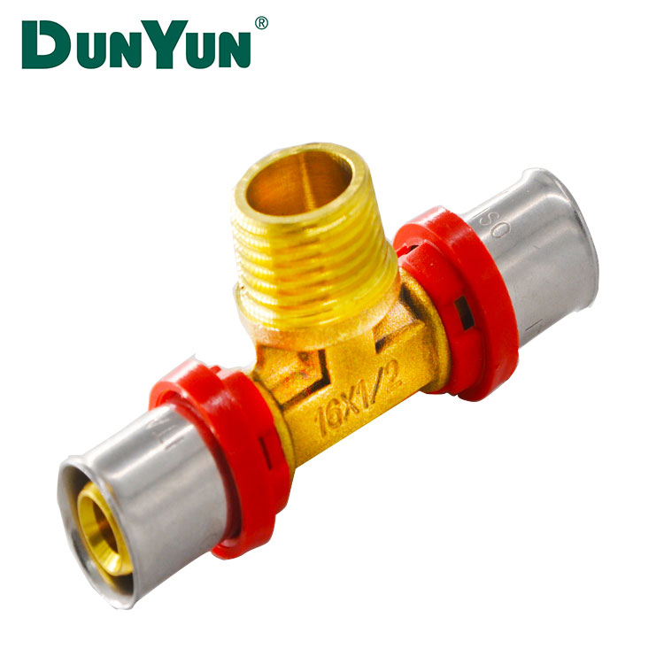 Factory Supply Equal Thread Brass Press Fittings Tee For Pex Pipes